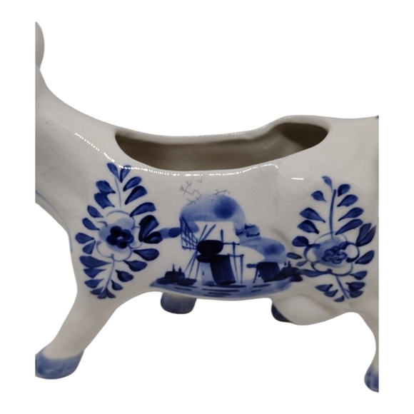 Whimsical Delft Blue and White Ceramic Cow Pitcher - Picture 5 of 15